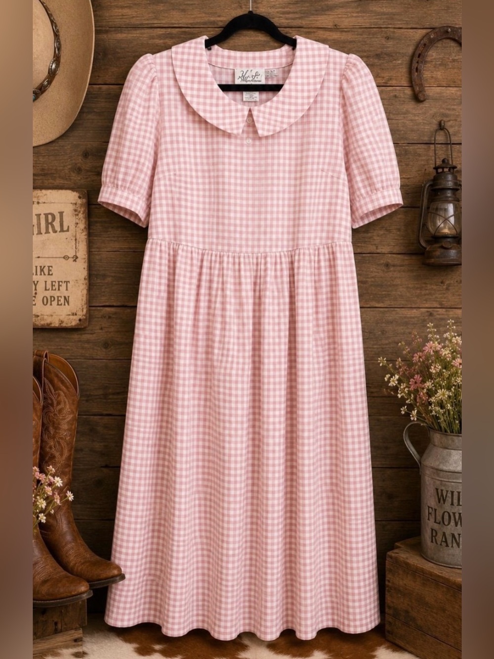 Vintage 90s Kathie Lee Pink Gingham Prairie Maxi Dress 18W Cottagecore